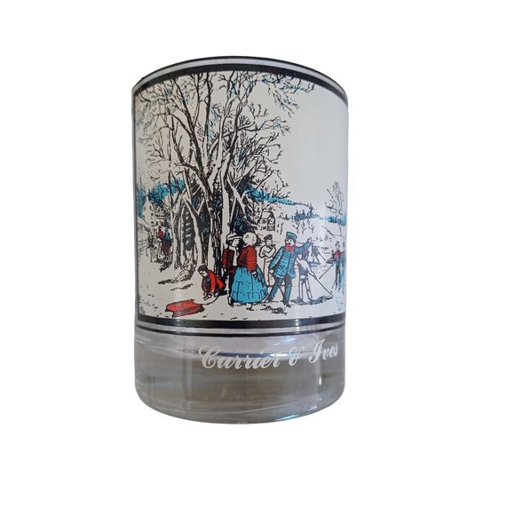 1980's Set of 4 Currier & Ives Winter Scenes Bar Glasses Heavy Bottoms 4.75"x 3" - Picture 7 of 9